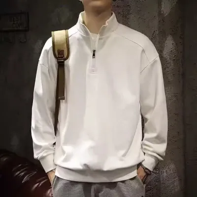 Men Fashion Casual Solid Color Stand Collar Half Zip Long Sleeve Sweatshirt