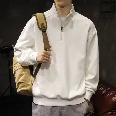 Men Fashion Casual Solid Color Stand Collar Half Zipper Long Sleeve Sweatshirt