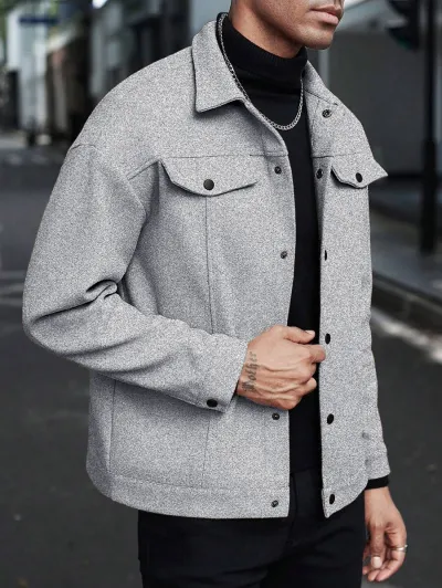 Men Fashion Casual Autumn Winter Solid Color Lapel Long-Sleeve Business Jacket