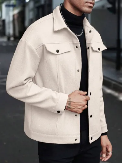 Men Fashion Casual Autumn Winter Solid Color Lapel Long-Sleeve Business Jacket