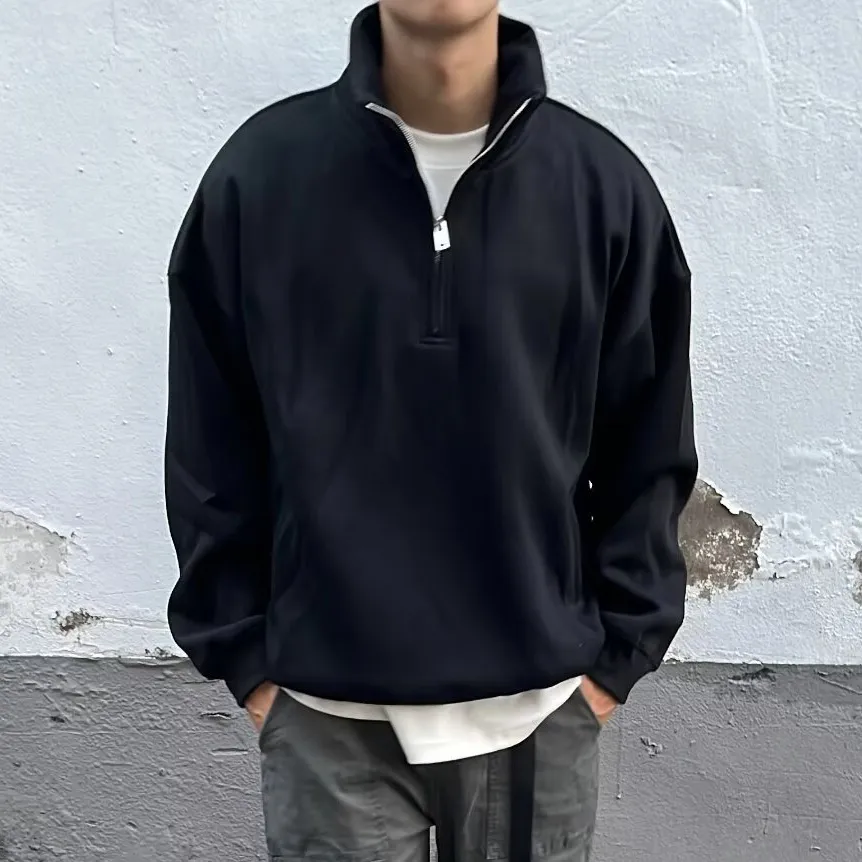 Men's Casual Autumn Solid Color Half-Zipper Stand Collar Long Sleeve Loose Sweatshirt