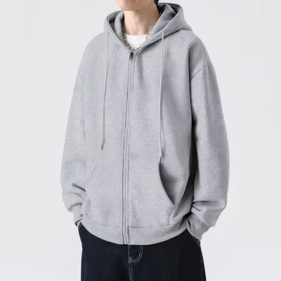 Men Fashion Casual Spring Autumn Solid Color Long-Sleeve Loose Hoodies Cardigan Crewneck Polyester