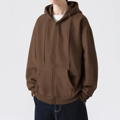 Men Fashion Casual Spring Autumn Solid Color Long-Sleeve Loose Hoodies Cardigan Crewneck Polyester