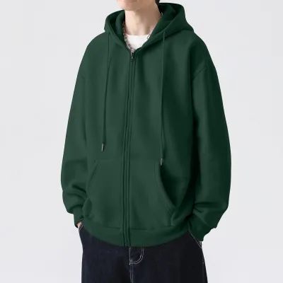 Men Fashion Casual Spring Autumn Solid Color Long-Sleeve Loose Hoodies Cardigan Crewneck Polyester