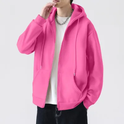 Men Fashion Casual Spring Autumn Solid Color Long-Sleeve Loose Hoodies Cardigan Crewneck Polyester