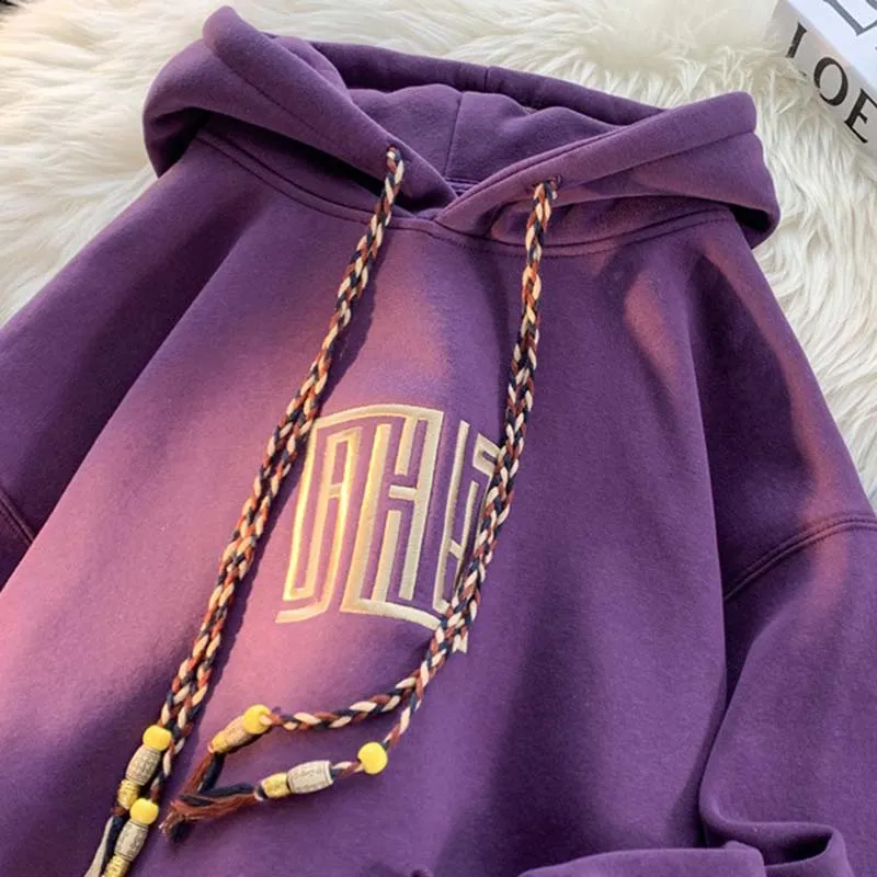 Men Autumn Winter Embroidery Alphabet Loose Fit Long Sleeve Hoodies