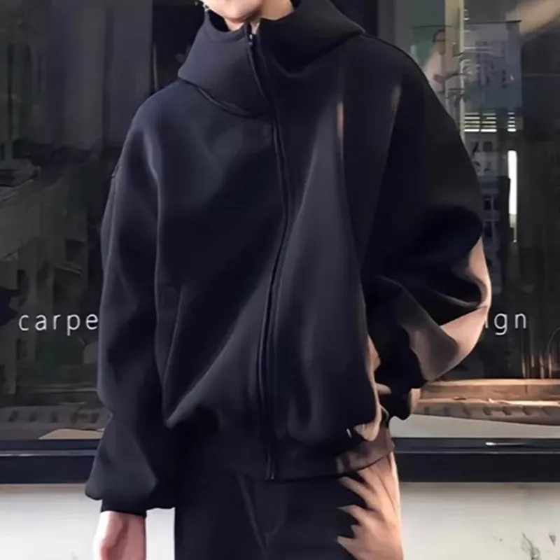 Men Casual Solid Color Cardigan Hoodie Long Sleeve Loose Polyester Autumn Winter