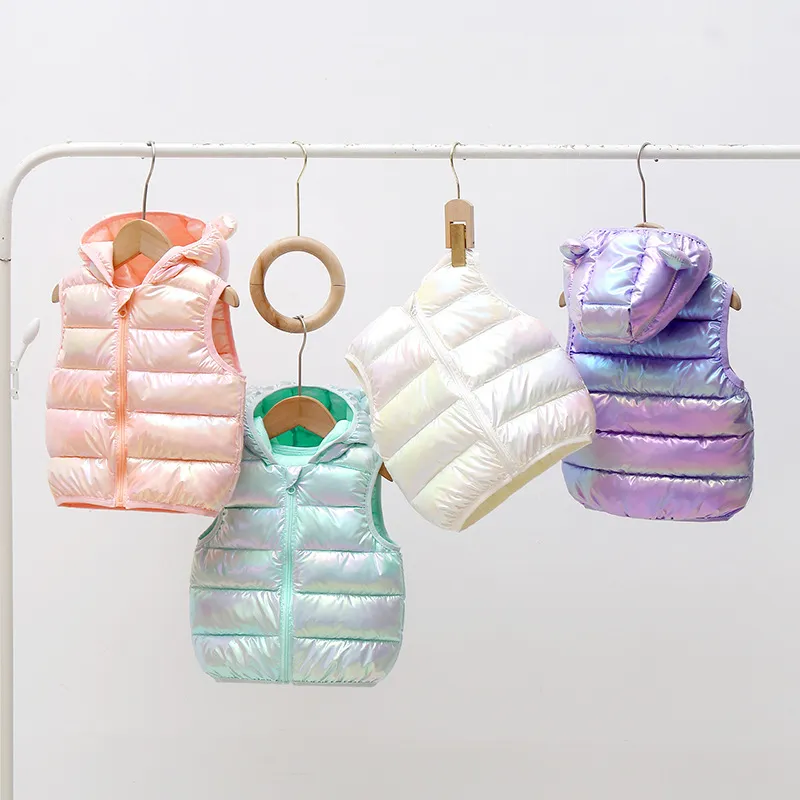 Kids Autumn Winter Cute Colorful Sleeveless Hooded Down Vest