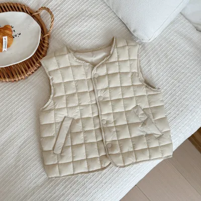 Kids Autumn Winter Solid Color Sleeveless Down Vest Cardigan