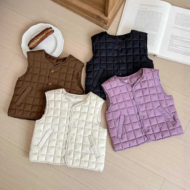 Kids Autumn Winter Solid Color Sleeveless Down Vest Cardigan