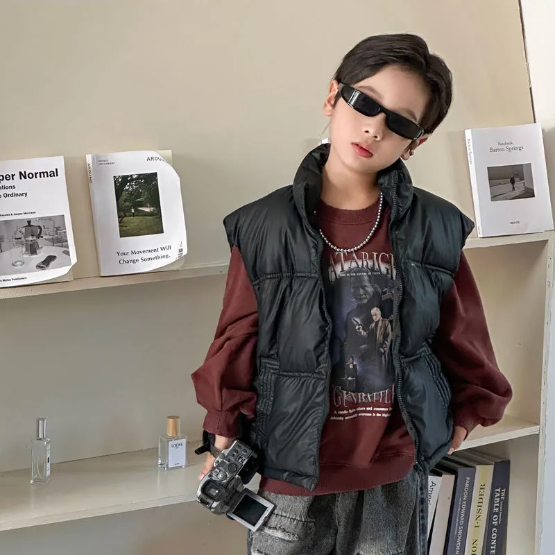 Kids Autumn Winter Solid Color Sleeveless Down Vest Lambskin Thickened Cotton Liner