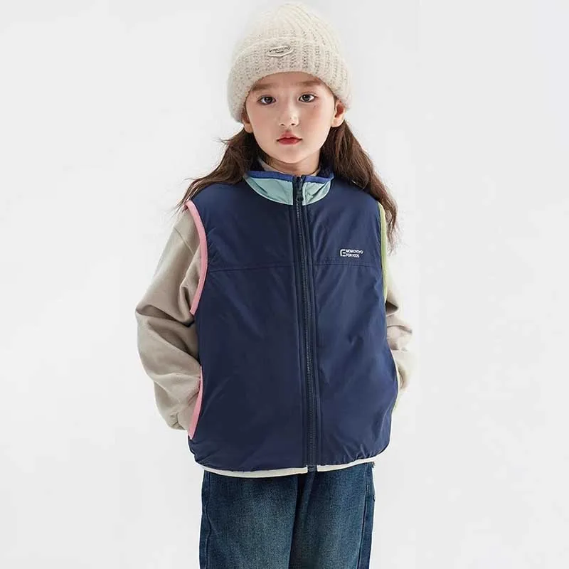 Kids Autumn Winter Fashion Sleeveless Fleece Vest with Letter Print Zipper