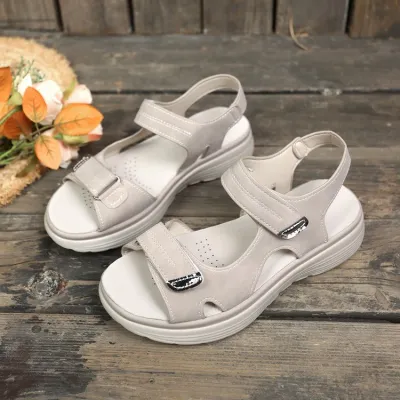 Women Fashion Casual Solid Color Round-Toe Velcro Platform Sandals