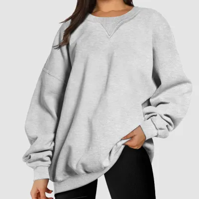 Women Casual Autumn Solid Color Long-Sleeve Loose Sweatshirt