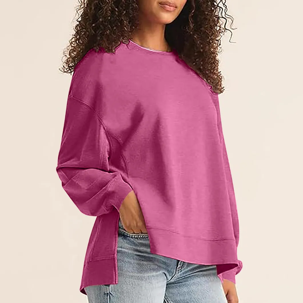 Women Casual Solid Color Cotton Pullover Sweatshirt with Bat Sleeves