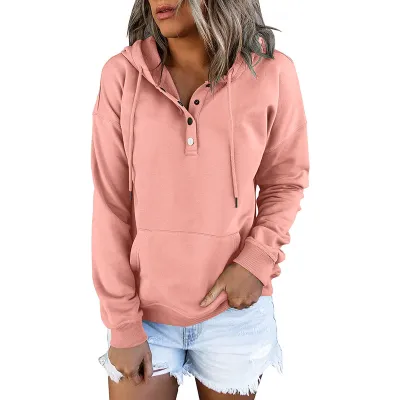 Women Casual Commuter Wind Solid Color Long-Sleeve Loose Hoodies