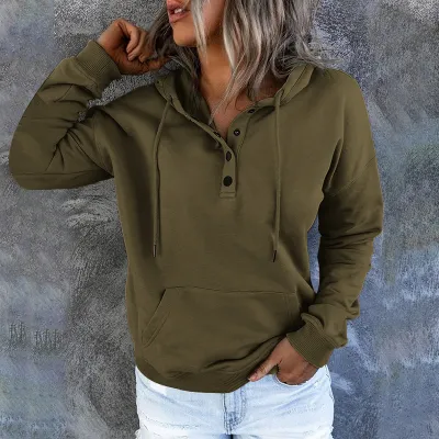 Women Casual Commuter Wind Solid Color Long-Sleeve Loose Hoodies