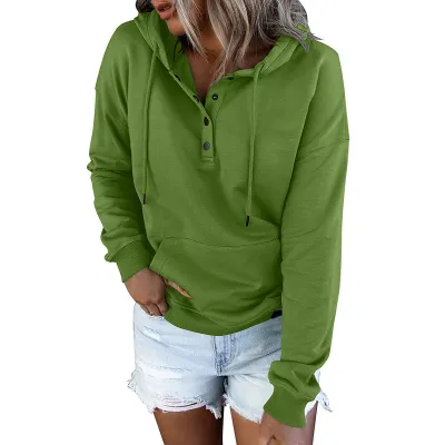 Women Casual Commuter Wind Solid Color Long-Sleeve Loose Hoodies