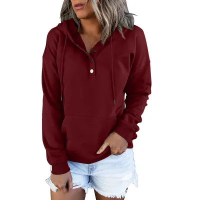 Women Casual Commuter Wind Solid Color Long-Sleeve Loose Hoodies