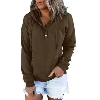 Women Casual Commuter Wind Solid Color Long-Sleeve Loose Hoodies