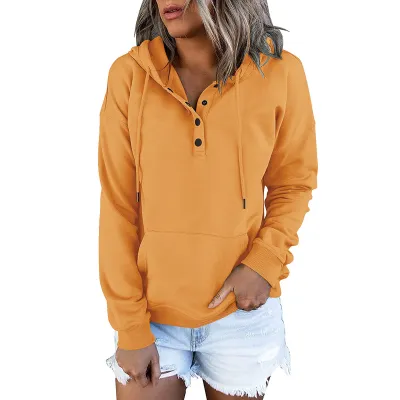Women Casual Commuter Wind Solid Color Long-Sleeve Loose Hoodies