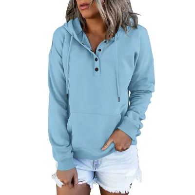 Women Casual Commuter Wind Solid Color Long-Sleeve Loose Hoodies