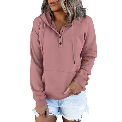 Women Casual Commuter Wind Solid Color Long-Sleeve Loose Hoodies