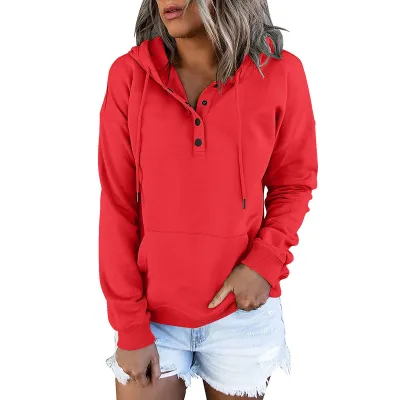 Women Casual Commuter Wind Solid Color Long-Sleeve Loose Hoodies