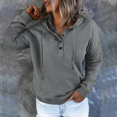 Women Casual Commuter Wind Solid Color Long-Sleeve Loose Hoodies