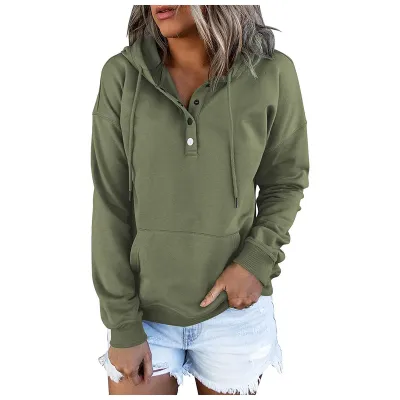 Women Casual Commuter Wind Solid Color Long-Sleeve Loose Hoodies