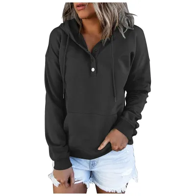 Women Casual Commuter Wind Solid Color Long-Sleeve Loose Hoodies
