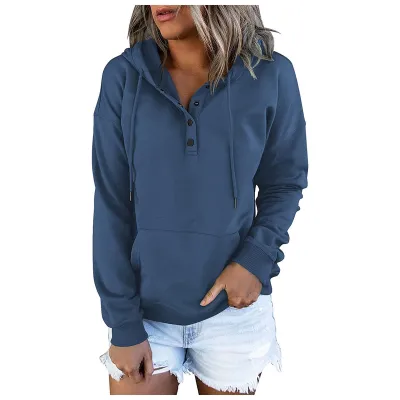 Women Casual Commuter Wind Solid Color Long-Sleeve Loose Hoodies