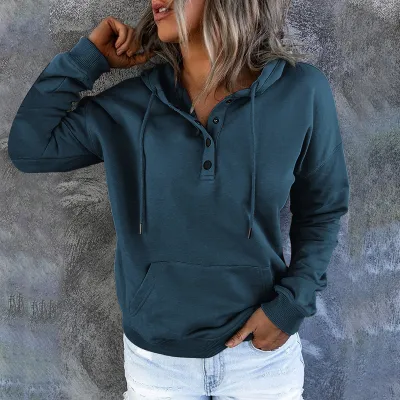 Women Casual Commuter Wind Solid Color Long-Sleeve Loose Hoodies
