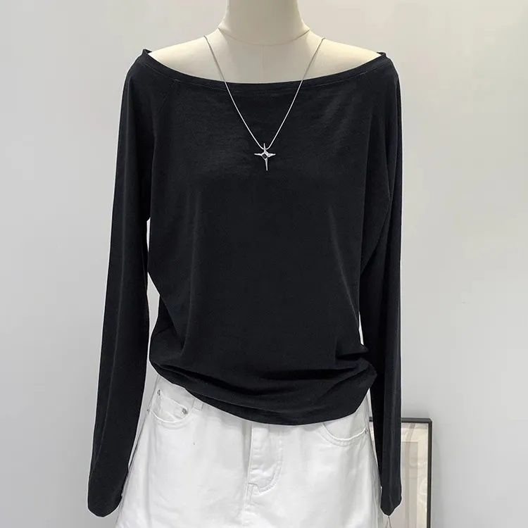 Women Casual Solid Color Cotton Long-Sleeve Loose Fit T-Shirt