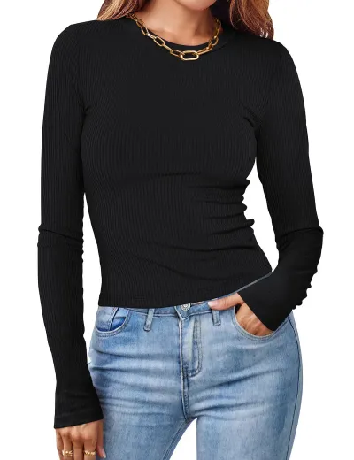 Women's Casual Commuter Wind Solid Color Slim Fit Long Sleeve T-Shirt