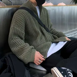 Men Autumn Winter Casual Loose Solid Color Knitted Cardigan Coat