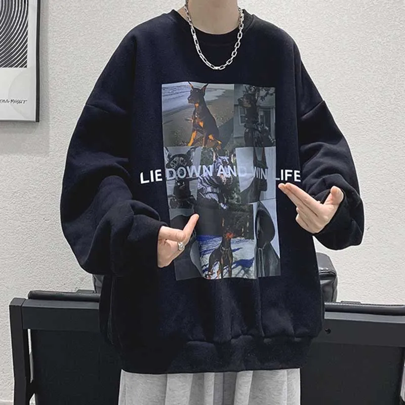 Men's Fashion Pattern Long Sleeve Pullover Crewneck Plus Size Sweatshirt With Inner Tank