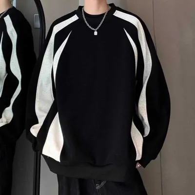 Men Spring And Autumn Casual Stripe Long Sleeve Round Neck Sweatshirts