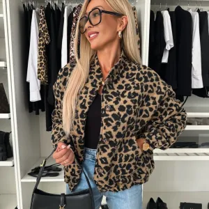 Women Casual Leopard Print Long-Sleeve Loose Jacket for Spring and Autumn