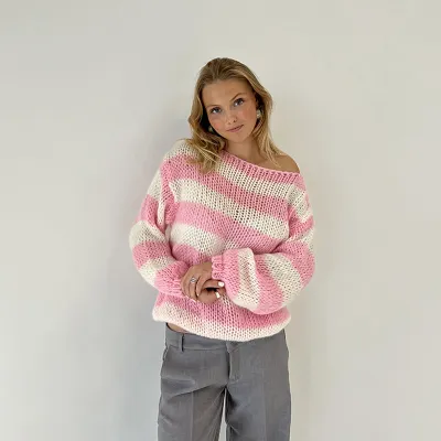 Women Casual Winter Stripe Deer Plush Knitted Loose Sweater