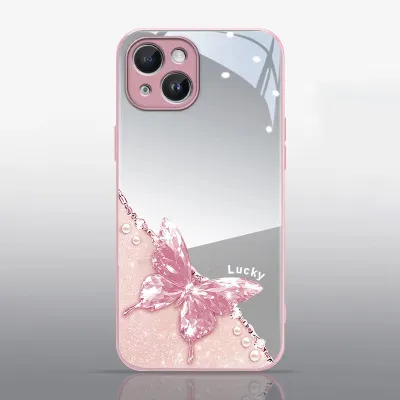 Fashion Metallic Paint Butterfly Drop Resistant Glass Iphone Case for Apple