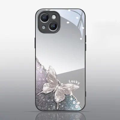 Fashion Metallic Paint Butterfly Drop Resistant Glass Iphone Case for Apple