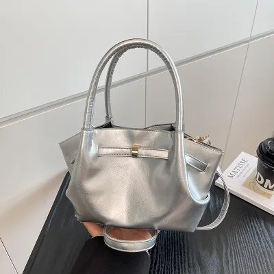 Women Fashion Casual Solid Color Large Capacity Basket PU Handbag