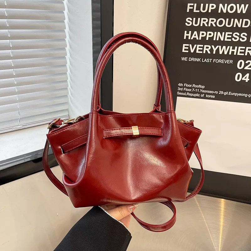 Women Fashion Casual Solid Color Large Capacity Basket PU Handbag