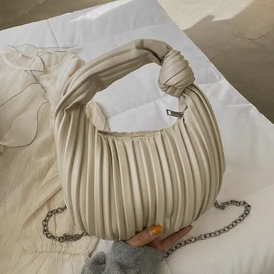 Women Fashion Casual Solid Color Pleated Soft Knot Dumpling Handbag