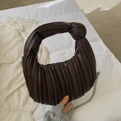 Women Fashion Casual Solid Color Pleated Soft Knot Dumpling Handbag