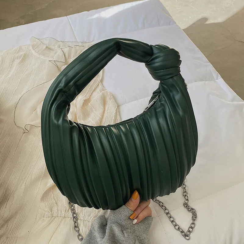 Women Fashion Casual Solid Color Pleated Soft Knot Dumpling Handbag