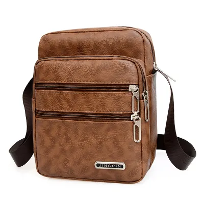 Men Casual Versatile PU Crossbody Bag with Zipper Closure