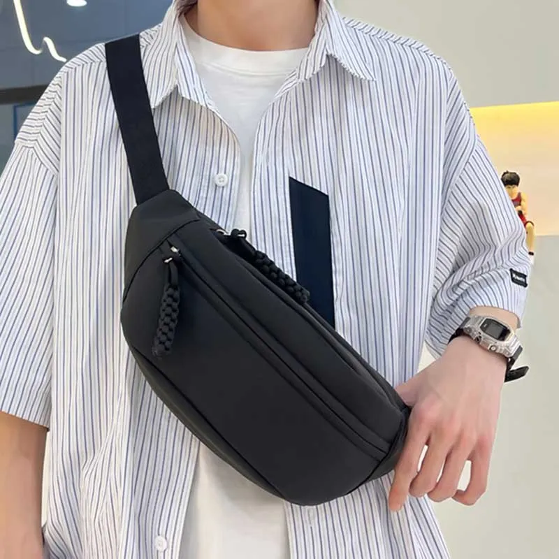 Men Fashion Street Trend Waist Chest Bag Polyester Zipper
