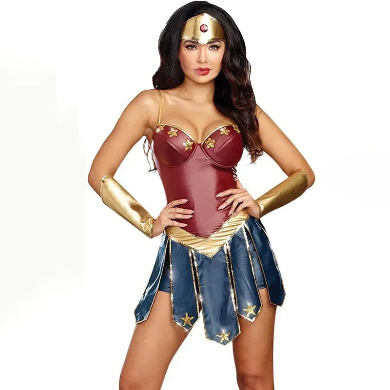 Halloween Women Costume Cosplay Roman God Of War Headwear Rompers Bracelet Set